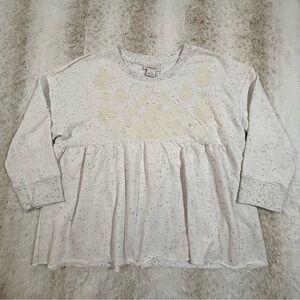 Ariat Cream Speckled Peplum Sweatshirt Embroidered Boho Pullover Top M